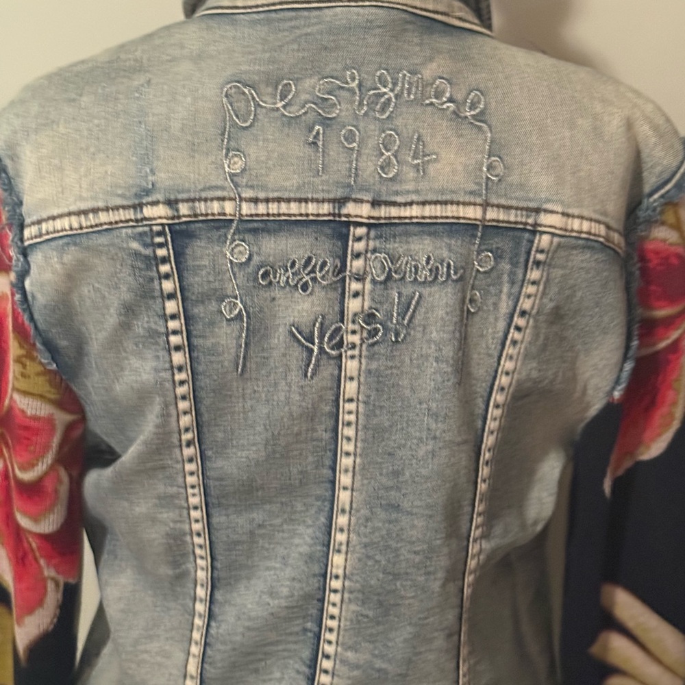 Desigual Denim Jacket with Multicolor Sleeves - Picture 7 of 10